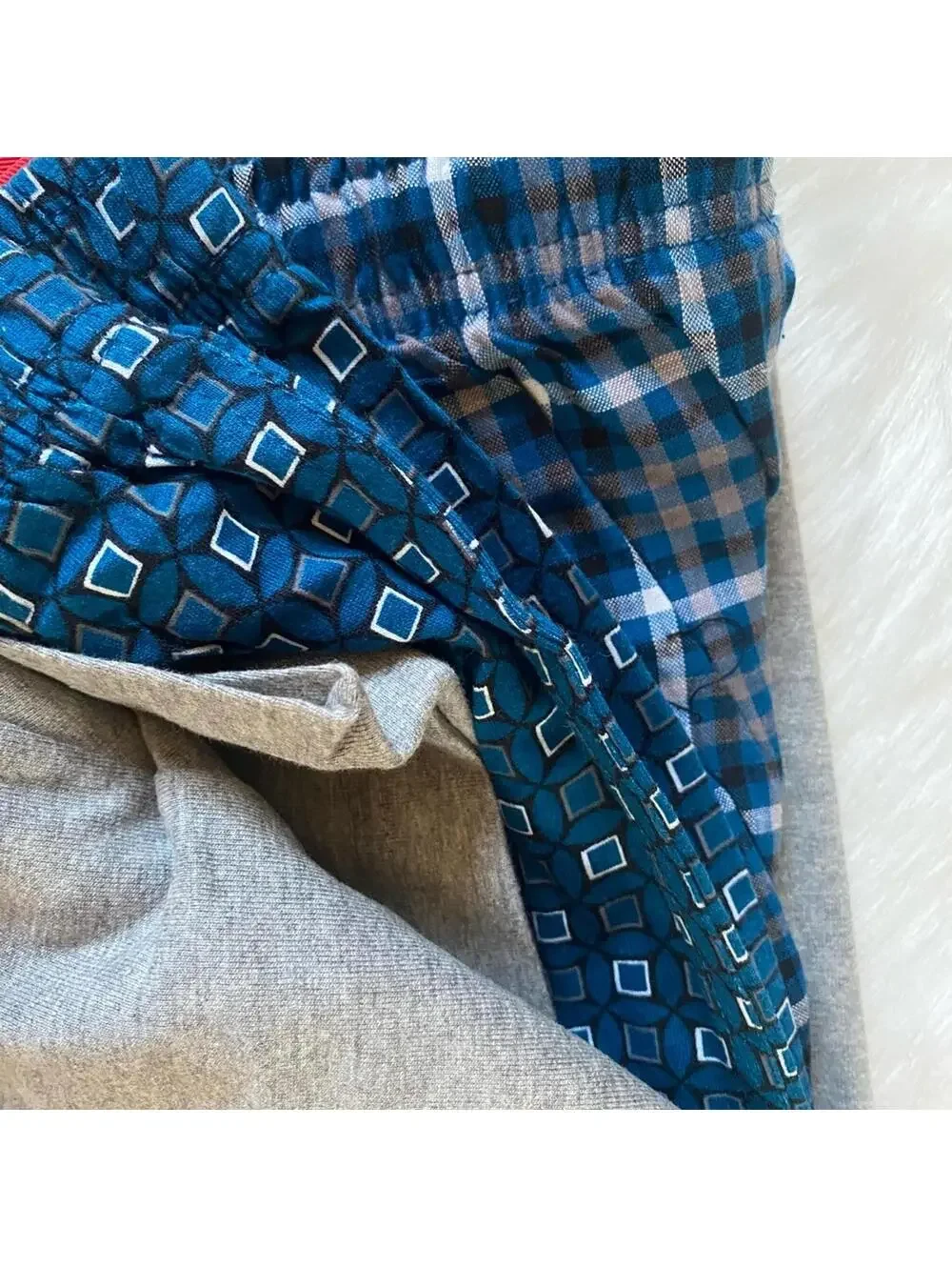 3 Piece Sleep Set with Gray Shirt and Blue Patterned Pants M